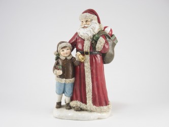 Babbo Natale in resina con bimbo